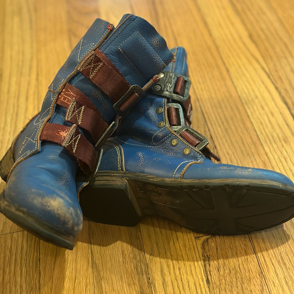 Fly London Blue Leather Pull On  Buckle Boots circa 2010